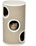 PawHut Kratztonne, Katzenkratzbaum mit 3 H&ouml;hlen, Spieltonne f&uuml;r Katzen, Braun...