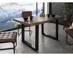 MASSIVMOEBEL24 Baumtisch Akazie 140x90x77 grau lackiert / U-Beine anthrazit...
