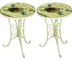 2x Bistrotisch, Bl&uuml;ten-Design, Schmetterling, Altwei&szlig;, 38 cm