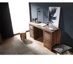 MASSIVMOEBEL24 Schreibtisch Wild-/Zerreiche 150x50x75 tabacco brown ge&ouml;lt...