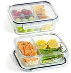 Meal Prep Boxen Glas 3 F&auml;cher - Glasdosen 2er Set mit Deckel 1000ml -...