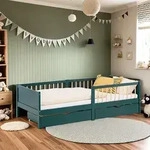 Homestyle4u Kinderbett 90x200 mit Rausfallschutz mit 2 Schubladen Matratze mit...