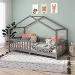 Hausbett LISAN aus massiver Kiefer in grau, sch&ouml;nes Montessori Bett in 90 x...