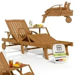 Juskys&reg; Sonnenliege SunScape Natur, Akazie Holz mit klappbarem Tisch - 196x72,5x30