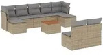 vidaXL 10-tlg. Garten-Sofagarnitur mit Kissen Beige Poly Rattan - Beige