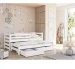 Einzelbett 90x200 mit Rausziehbett 90x190 mit zwei Matratzen, zwei Schubladen,