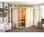 Karibu Sauna Innensauna Saja Eckeinstieg ohne Zubeh&ouml;r 210x165x202 cm mit Dachkranz 