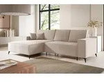 Ecksofa Schlafsofa FIORE Stoff ARAGON Creme Ottomane Links - Wei&szlig;