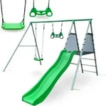 XXL Spielplatz f&uuml;r Kinder mit Schaukel, Gymnastiktrapez und Rutsche - Gr&uuml;n