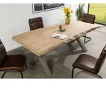 MASSIVMOEBEL24 Baumtisch Mango 220x100x77 beige lackiert / X-Beine silber matt