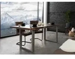 MASSIVMOEBEL24 Baumtisch Akazie 180x90x77 grau lackiert / U-Beine silber matt