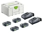 Festool Energie Set SYS 18V 4xTBX4/2xTCL6 mit 4x BP 18 TBX 4 C-ASI Akku 18 V 4,0 Ah (