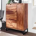 FineBuy Schuhschrank Sheesham Massivholz 88x120x40 cm Schuhregal Geschlossen