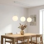 Globo Pendelleuchte Andre 3-flammig E27 Wei&szlig; matt opal Metall Glaskugeln 120x90cm