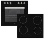 htech HTH34220S, Einbau-Herdset + Kochfeld, 65 l, 5 Heizarten, Schwarz, A - Schwarz
