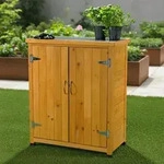 Gartenschrank Braun Holz mit 2 T&uuml;ren & Regalen wetterfest - Gelb