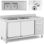 Sp&uuml;le mit Doppelbecken und Schrank mit Schiebet&uuml;ren Schubladen Stahl 160 x 60...