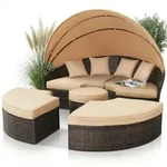 Mucola Sonnenliege Strandkorb Sonneninsel 180CM Tisch Polyrattan Gartenmuschel...