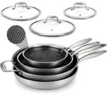 NutriChef Edelstahl Pfannenset 7-teilig &ndash; Bratpfannen 20 cm, 25 cm, 30 cm + Wok