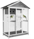 PawHut Vogelk&auml;fig Vogelvoliere aus Holz Wellensittichk&auml;fig mit 4 Sitzstangen -