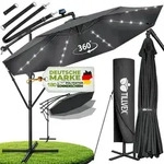 tillvex Alu Ampelschirm Anthrazit LED Solar &Oslash; 300 cm mit Kurbel | Sonnenschirm...