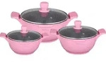 Kochtopfset 20-24-28cm 6-tlg Topf Induktion Alu Guss Geschirr Pink - Rosa