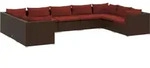 vidaXL 9-tlg. Garten-Lounge-Set mit Kissen Poly Rattan Braun - Braun