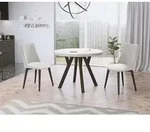 Designer Runder Ausziehbarer Esstisch in Wei&szlig;er Marmoroptik - Loft-Stil,