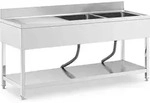 2-Kammer-Becken mit Abtropffl&auml;che und Rand 180 x 60 x 97 cm - Silber