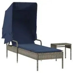 vidaXL Sonnenliege mit Sonnendach und Tisch Grau Polyrattan - Grau
