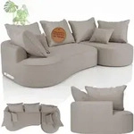 Juskys Sofa Tirano - modernes Samt Ecksofa, Beige Couch mit Ottomane rechts - Beige