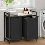 VASAGLE W&auml;schekorb 2 F&auml;cher, mit Ablage, ausziehbar abnehmbar, 2 x 46 L -