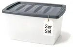 BigDean 3x 60 L Aufbewahrungsbox mit Deckel gro&szlig; Budget Line Plastikbox mit...
