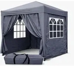 FCH Pop-Up-Pavillon 2 x 2 m Smoky Grau mit 4 Easy-Klett Seitenw&auml;nden 2 mit