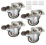 Relaxdays Lenkrollen, 4er Set, 50 mm, 140 kg, mit Bremse, Gummi, Stahlplatte,