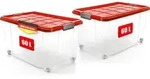 BigDean 2 St&uuml;ck 60 L Aufbewahrungsbox mit Deckel gro&szlig; rot - stapelbare...