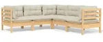 vidaXL 5-tlg. Garten-Lounge-Set mit Creme Kissen Massivholz Kiefer - Creme
