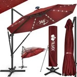 tillvex&reg; Premium Alu Sonnenschirm 330 cm Rot + Abdeckung & Windsicherung 