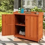 COSTWAY Lagerschrank mit herausnehmbarem Regal & 4 Universalr&auml;dern, Holzschrank,