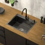 ML-Design K&uuml;chensp&uuml;le mit Ablaufgarnitur und Seifenspender, Anthrazit, aus