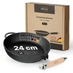 Premium Gusseisenpfanne 24 cm tief Induktion mit abnehmbarem Holzgriff &ndash;