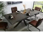 MASSIVMOEBEL24 Baumtisch Mango 200x100x77 grau lackiert / Kreuzgestell anthrazit matt
