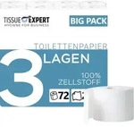 Tissue Expert Toilettenpapier, 3-lagig, 72 Rollen x 250 Blatt, 100% Zellstoff,...