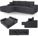 Juskys Sofa Coredo - Dunkelgrau, moderne Couch aus Cord mit Kissen, Ottomane links -