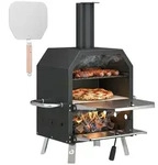 Outsunny Outdoor Pizzaofen Holzbefeuerter Pizza Ofen Edelstahl 2 Ebene - Schwarz