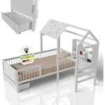 Juskys Kinderbett Yari 90x200 cm - Integrierter Schreibtisch, Praktische Schublade,
