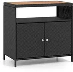 COSTWAY 2-t&uuml;rige Gartenschrank Rattan, Buffetschrank mit Akazienholz...