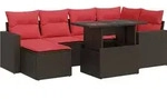 vidaXL 7-tlg. Garten-Sofagarnitur mit Kissen Braun Poly Rattan Akazie - Braun