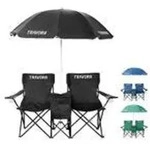 2er Partner Anglerstuhl Campingstuhl mit Sonnenschirm und K&uuml;hlfach - Blau