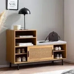 FineBuy Schuhbank mit Sitzfl&auml;che 120x75,5x40 cm Garderobenbank Eiche-Nachbildung